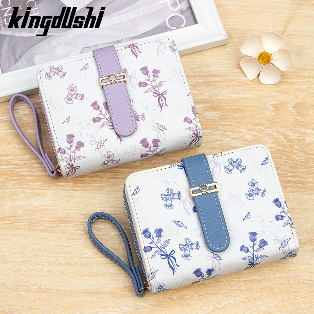 Korean-Style Fresh and Simple Women's Short Wallet, Fashionable Buckle Zipper Coin Purse, Large Capa