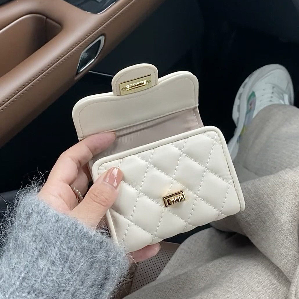 New Style Card Holder with Rhombus Pattern, Soft Leather Small Coin Purse, Women's Simple Card Holde