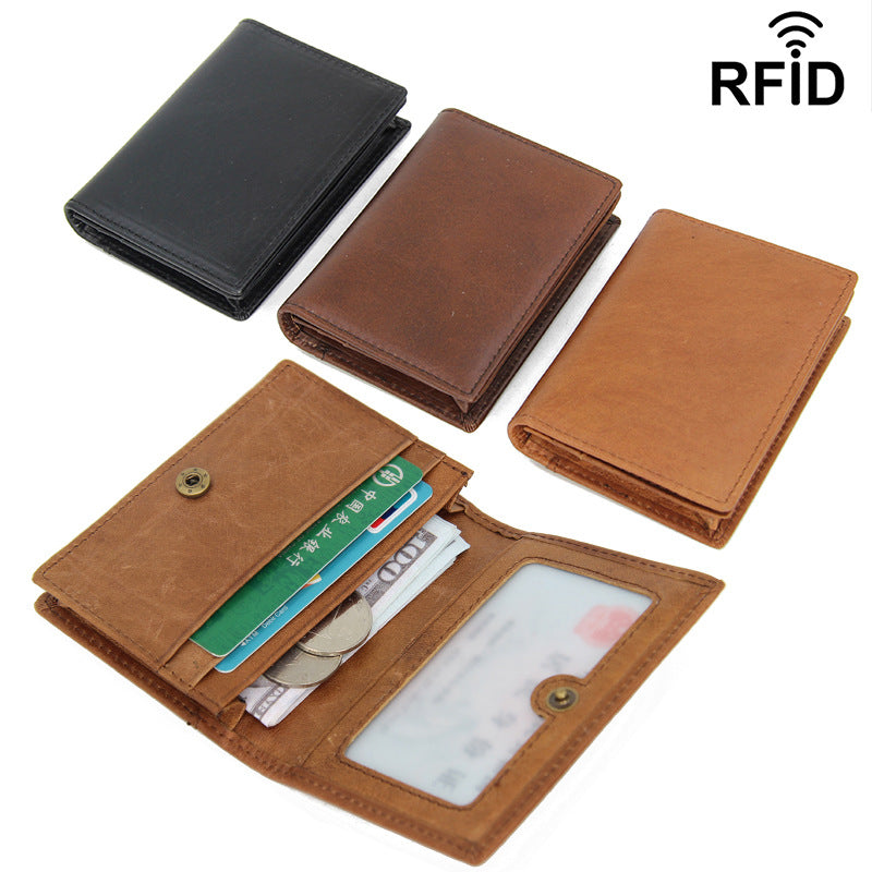 Leather card holder for business cards, cowhide, anti-theft, genuine leather