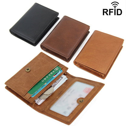 Leather card holder for business cards, cowhide, anti-theft, genuine leather