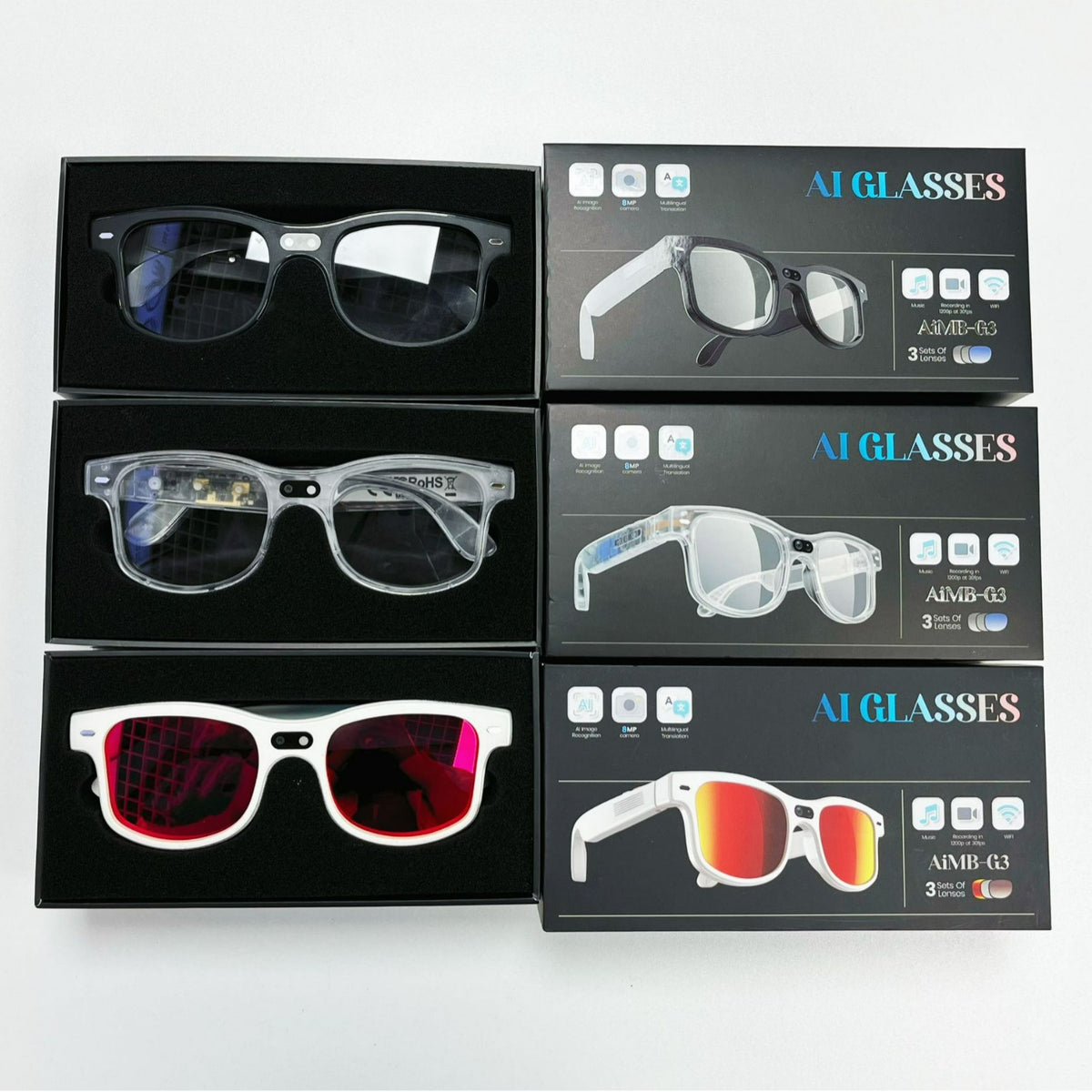 Overseas hot model AIMB-G3 AI glasses 800W pixel multi-lens remote control photo taking Bluetooth ca