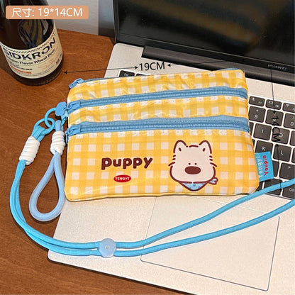 7# yellow plaid puppy passport bag-with lanyard / 19*14cm