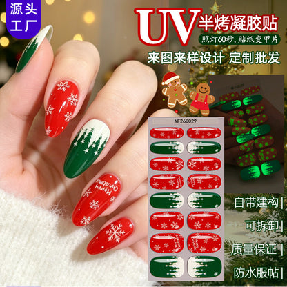 Zhengxiang Cross-Border Christmas Gel Nail Stickers French Christmas Snowflake Light-Cured Semi-Cure