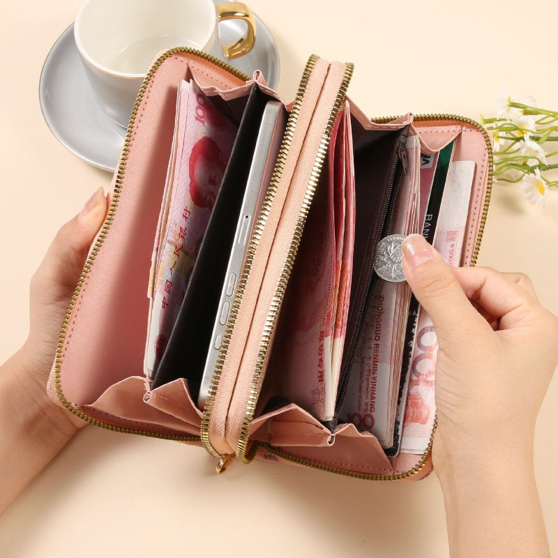 Wallet, long shoulder bag, capacious card holder with zipper