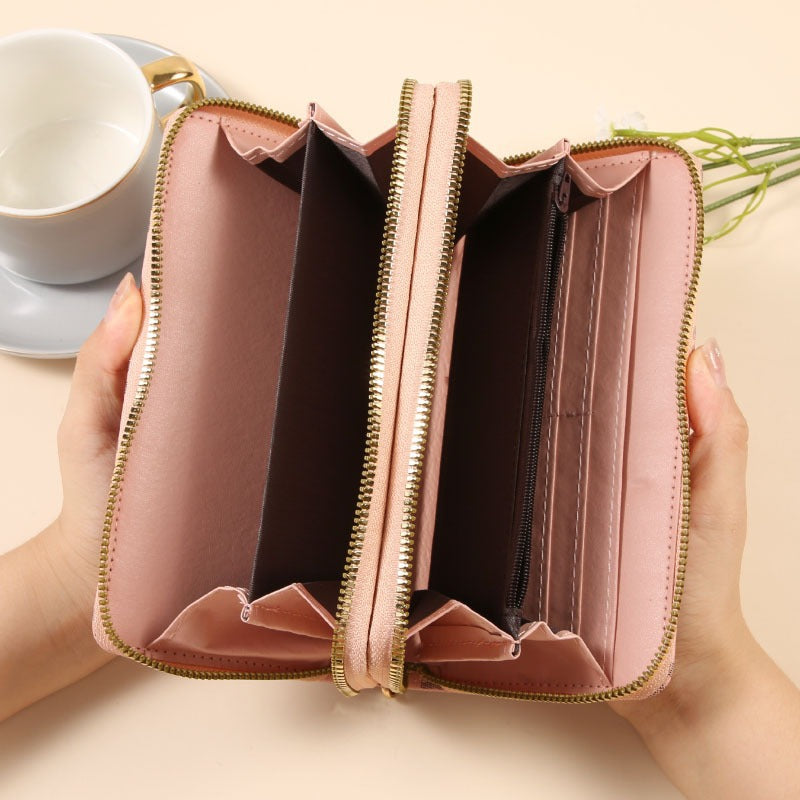 Wallet, long shoulder bag, capacious card holder with zipper