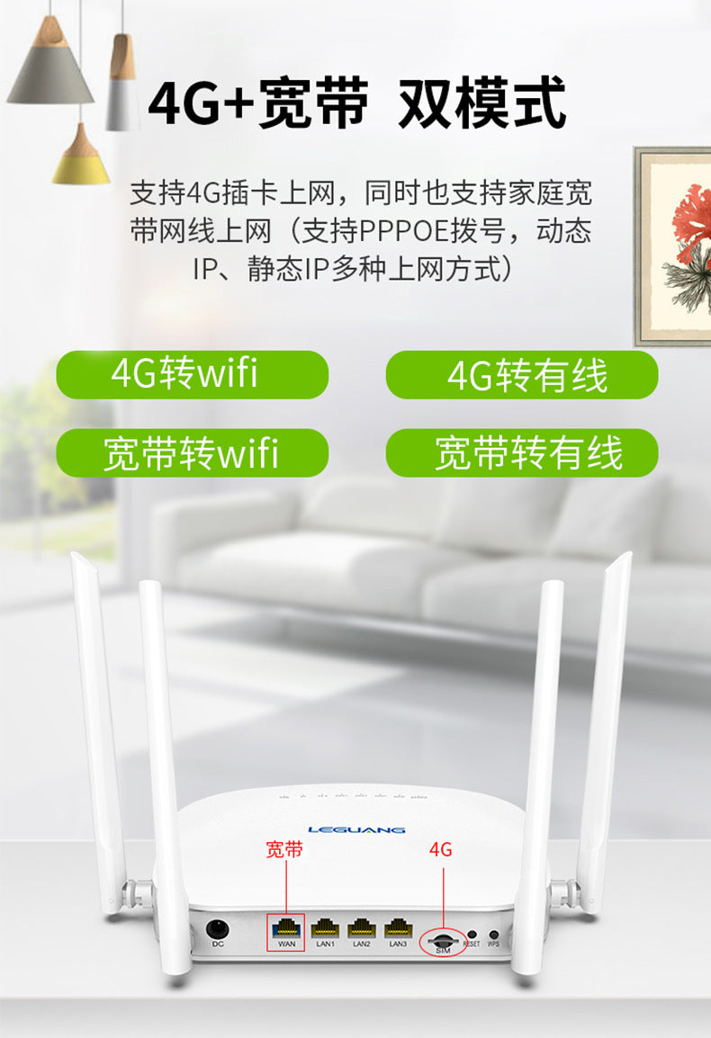 Leguang 4G card plug -in wireless router to WIFI wired full Netcom Router mobile telecommunications 