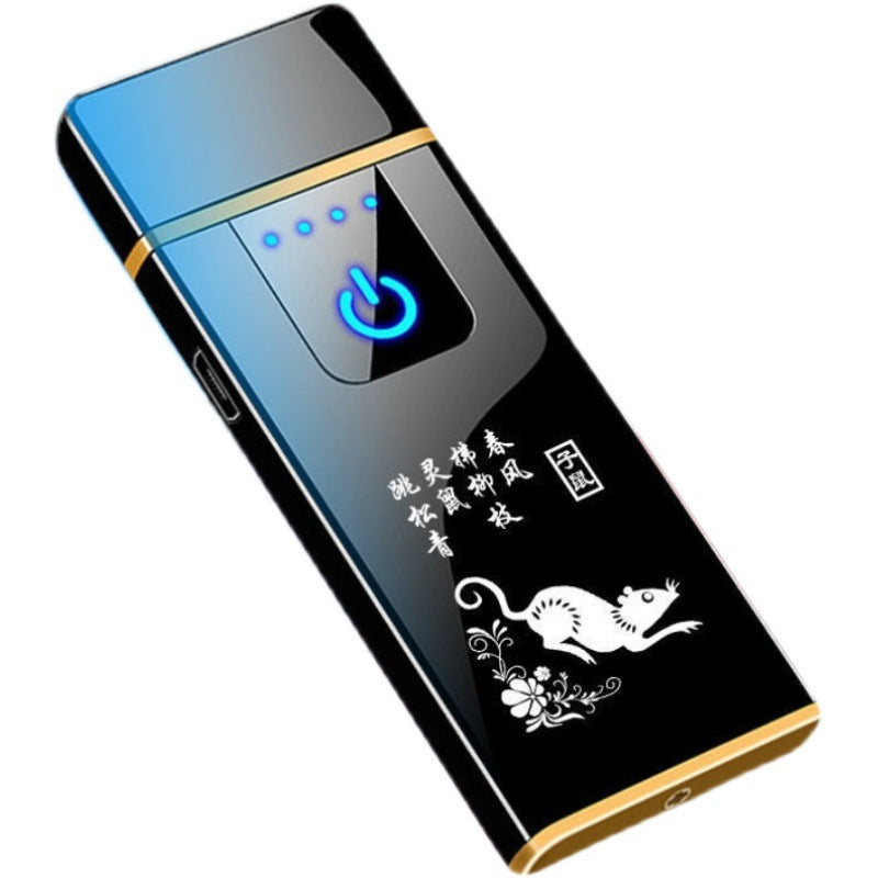 Men's ultra thin windproof silent creative high-end lighter charging, Chinese horoscope