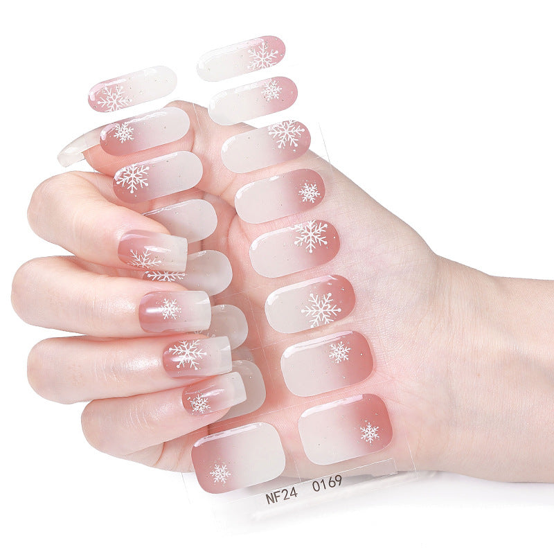 Zhengxiang Cross-Border Christmas Gel Nail Stickers French Christmas Snowflake Light-Cured Semi-Cure