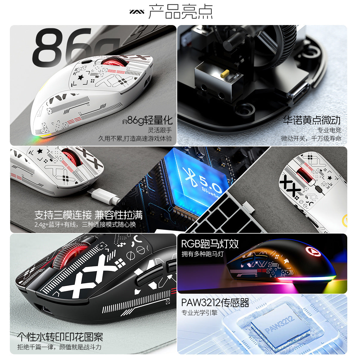 Silver Eagle G18 Bluetooth wireless three-mode lightweight mouse gaming e-sports desktop computer RG