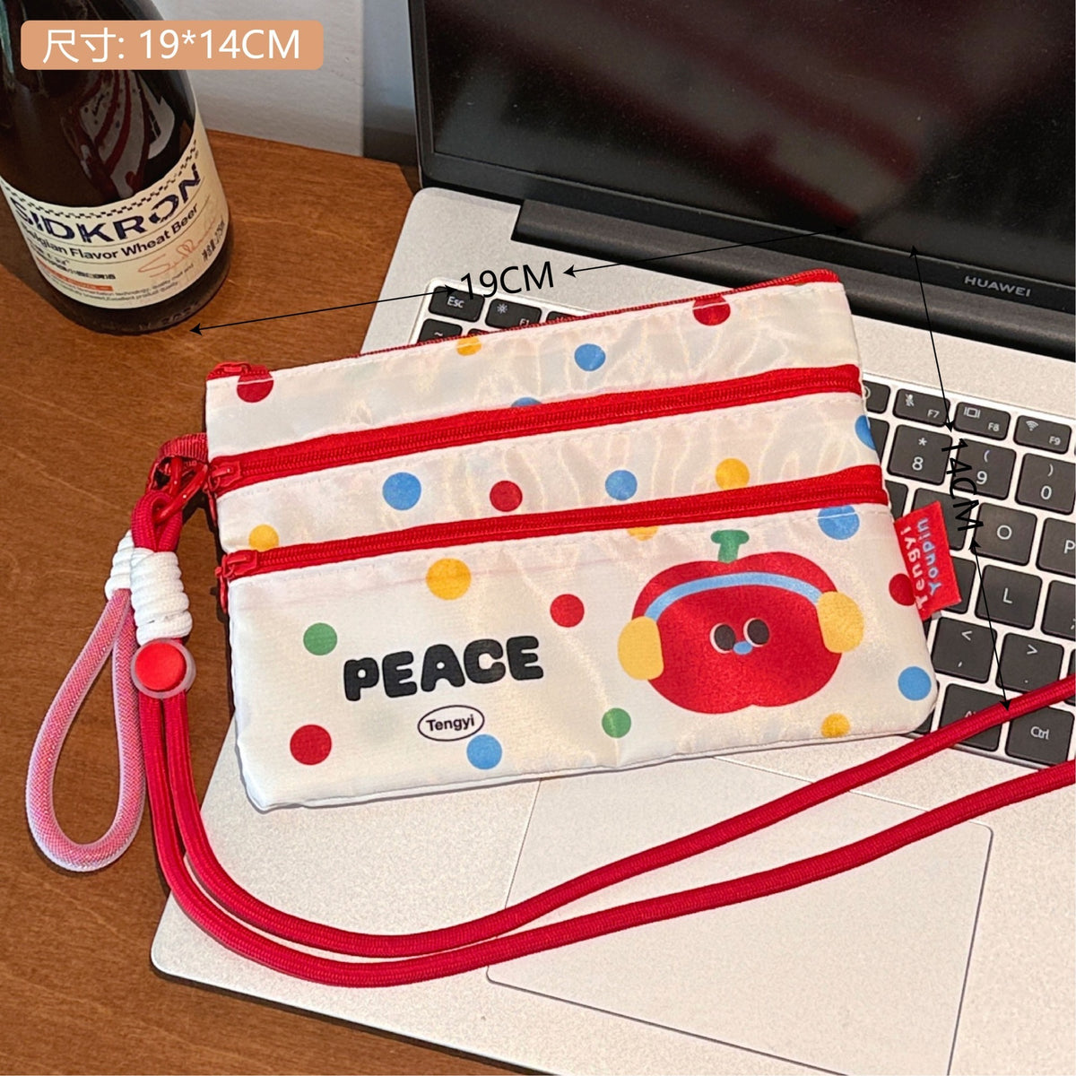 Apple, red passport bag, strap / 19*14cm