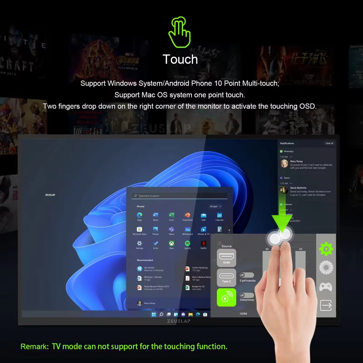 ZEUSLAP 18.5 "Smart TV Touch Screen Portable Portable Display