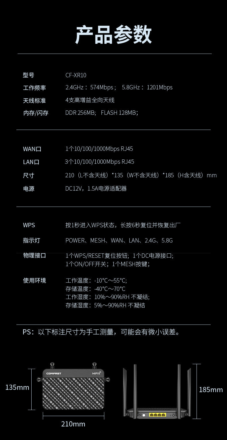 Comfast Gigabit dual-frequency WiFi6 router 1800M wireless router wifi coverage CF-XR10