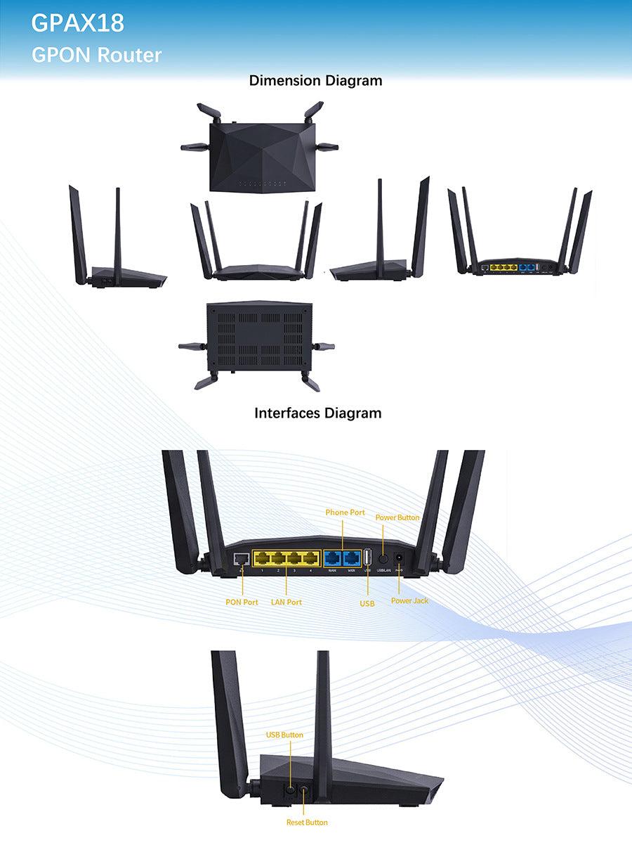 Wireless optical cat fiber GPON home office dual-band WIFI broadband 3000M router Voip Internet phon