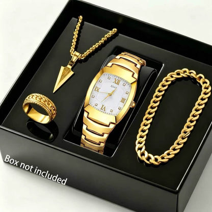 Gold and white steel belt set (black leather box)