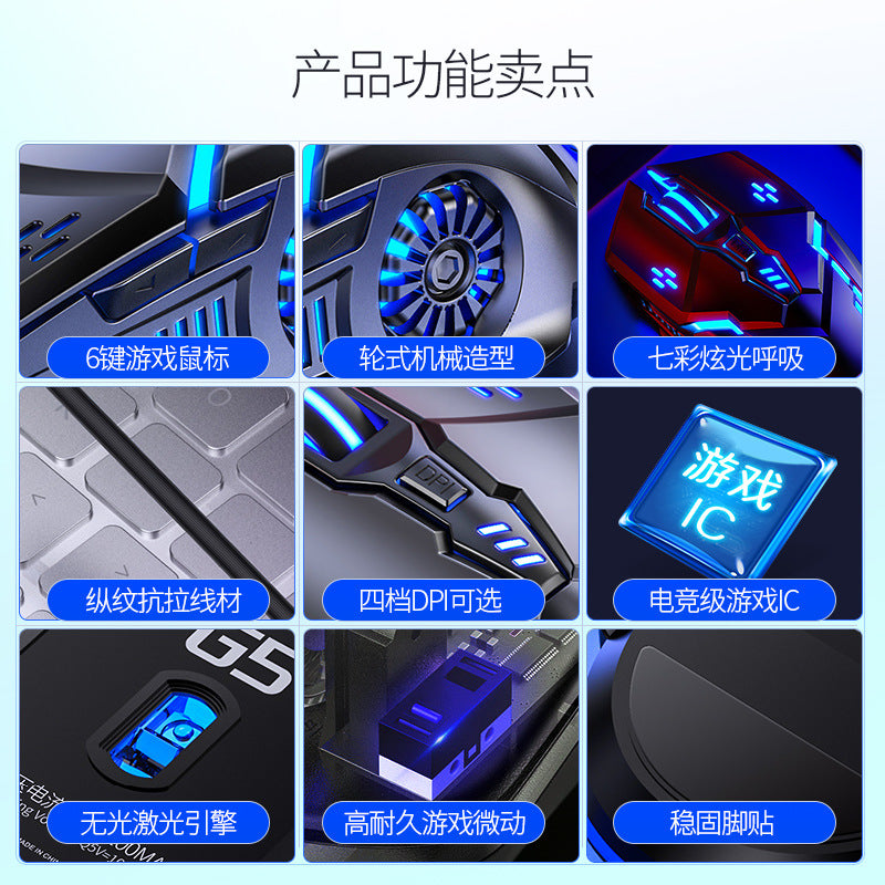 Silver Eagle G5 Silent Wired Mouse Luminous Gaming E-Sports Mechanical Computer Accessories Cross-bo