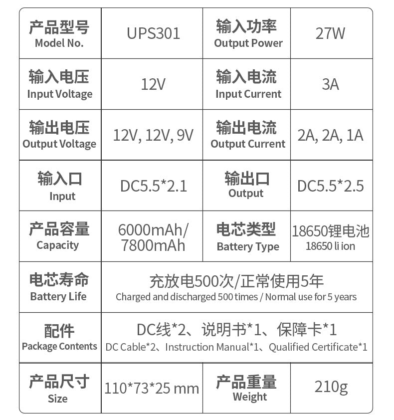 WGP Mini ups DC uninterruptible power supply DC12v2a9V1a router backup mobile cross-border spot