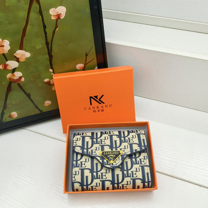Fan Kano Live D-Shaped Short 70% off Women's Printed Letter Blue Coin Purse Short Wallet Zipper