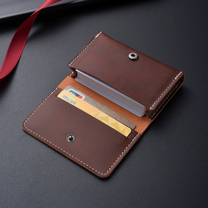 Vintage Distressed Crazy Horse Leather Men's Short Card Holder Genuine Leather Texture Coin Purse in