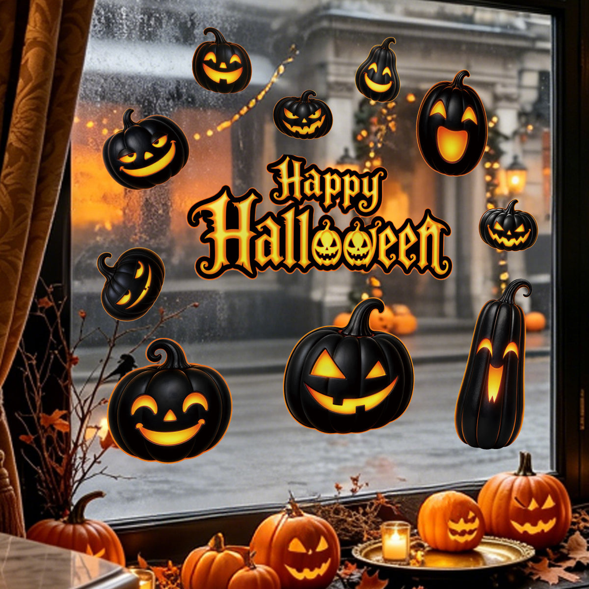 Cross-border cartoon pumpkin light electrostatic stickers for Halloween, removable glass window stic