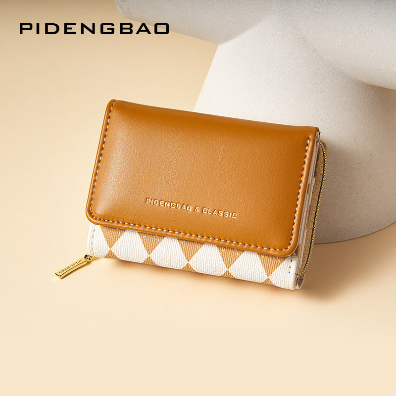 (Cross-border trading), short wallet with diamond pattern, fashionable brand small card holder, shou