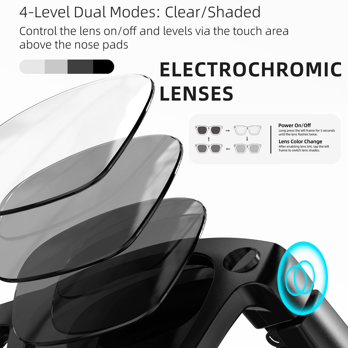 Electrochromic ai smart glasses 800W high-definition photo and video multi-language translation blue
