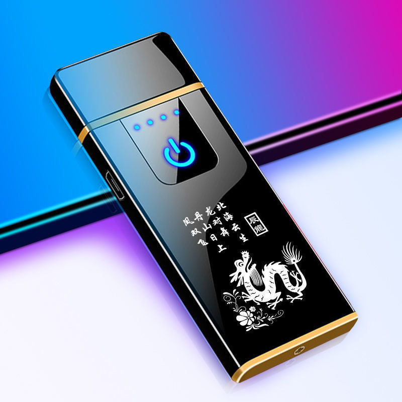 Men's ultra thin windproof silent creative high-end lighter charging, Chinese horoscope