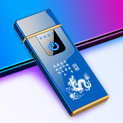 Men's ultra thin windproof silent creative high-end lighter charging, Chinese horoscope