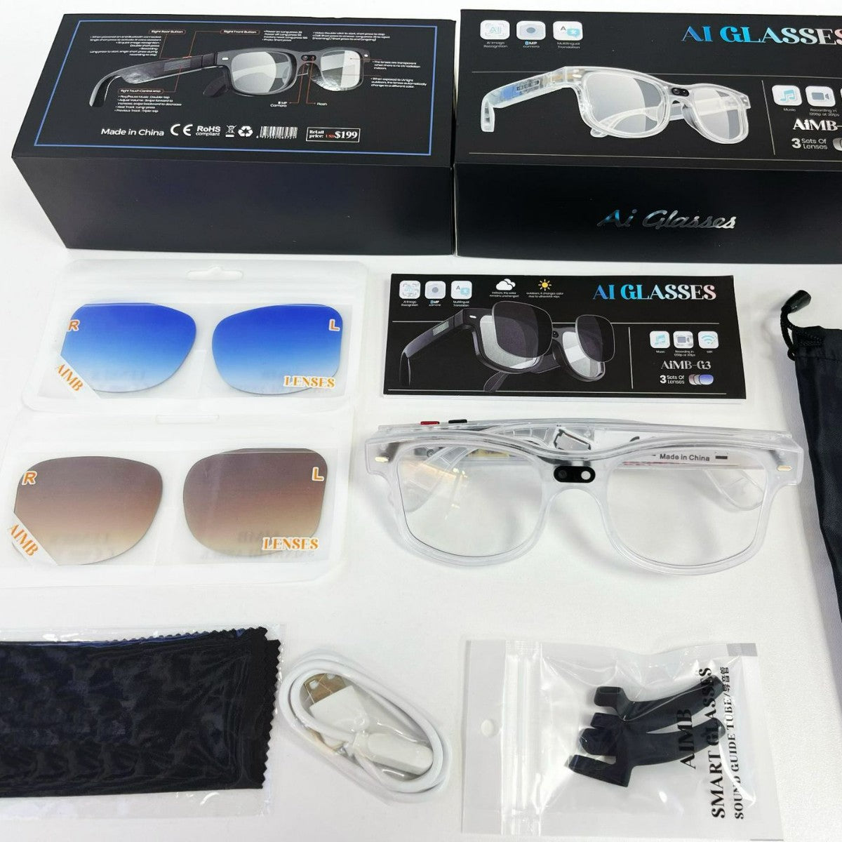 Overseas hot model AIMB-G3 AI glasses 800W pixel multi-lens remote control photo taking Bluetooth ca