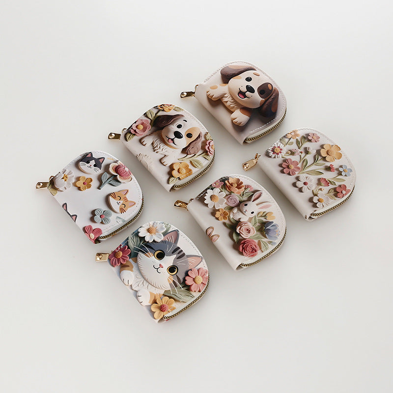 Cute cartoon wallet, card holder, universal handheld shoulder bag, Korean style