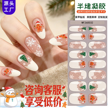 Zhengxiang Cross-Border Christmas Gel Nail Stickers French Christmas Snowflake Light-Cured Semi-Cure
