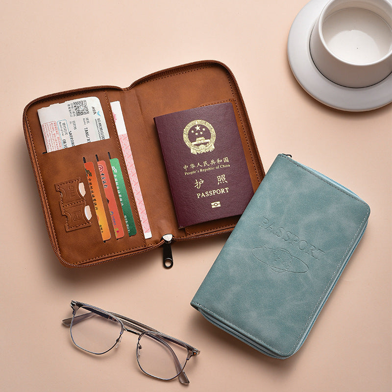 Passport Holder Protective Cover Anti-Theft Zipper Travel Document Organizer Card Holder Id Card Wal