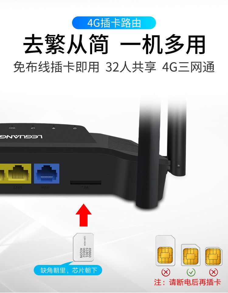 Leguang 4G wireless router plug -in card WiFi rotary wired broadband CPE telecommunications Unicom o