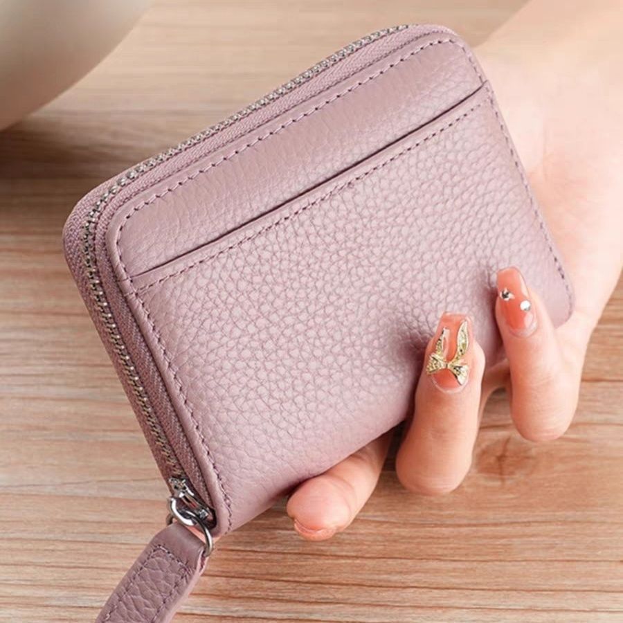 Card holder, capacious small cards with zipper, genuine leather, anti-theft, bank card, new collecti
