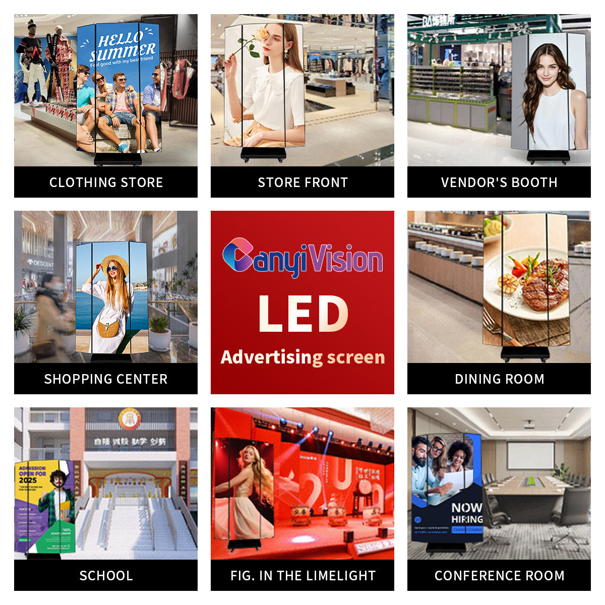 Three folding led poster screen floor-standing double-sided movable display P2.5 indoor vertical exh