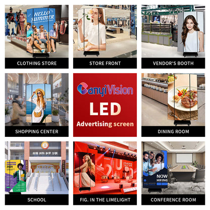 Three folding led poster screen floor-standing double-sided movable display P2.5 indoor vertical exh