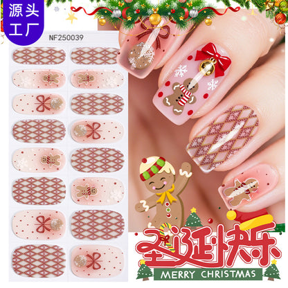 Zhengxiang Cross-Border Christmas Gel Nail Stickers French Christmas Snowflake Light-Cured Semi-Cure