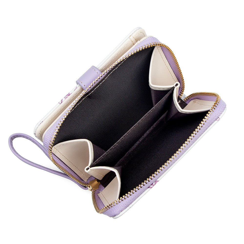 (), short brand fresh cute wallet with zipper, Korean style, flowered, high-quality style