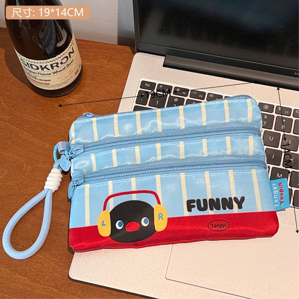 2# blue striped penguin passport bag / 19*14cm
