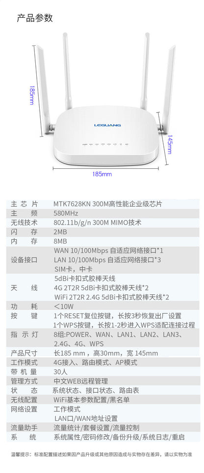 Leguang 4G card plug -in wireless router to WIFI wired full Netcom Router mobile telecommunications 