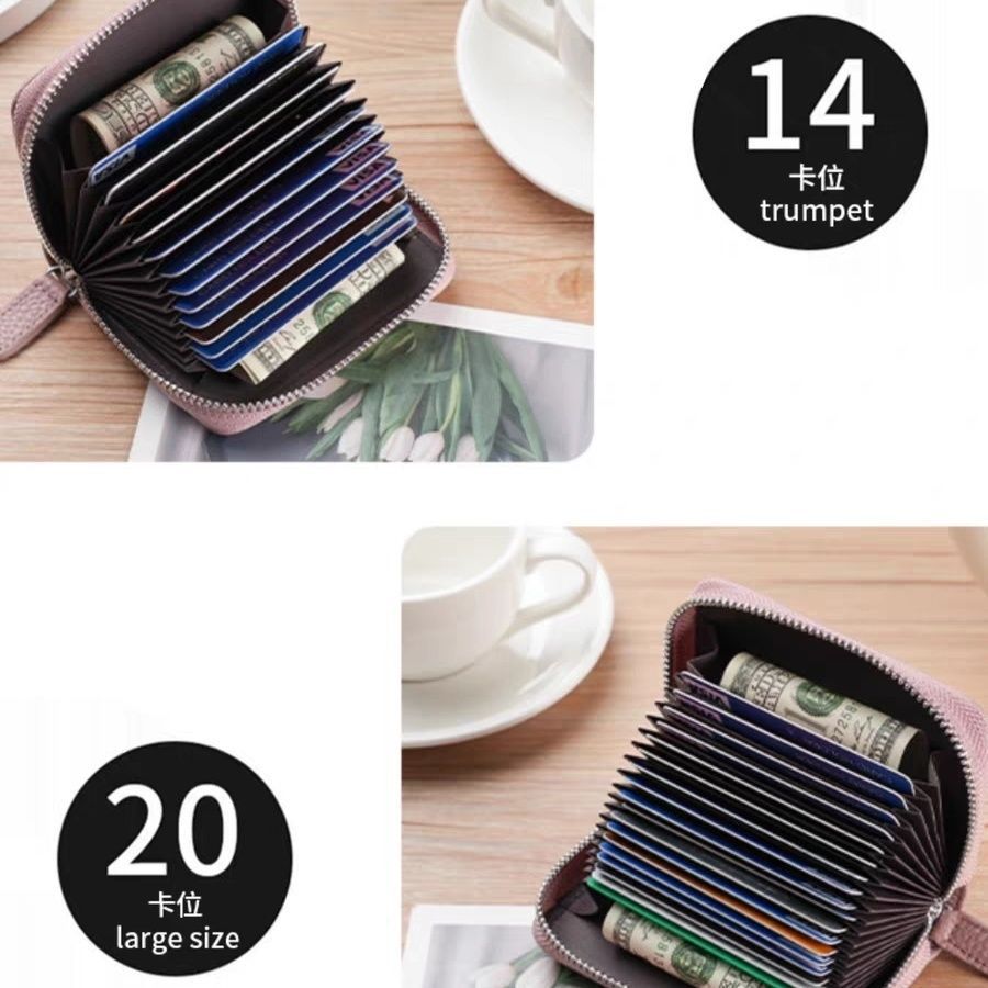 Card holder, capacious small cards with zipper, genuine leather, anti-theft, bank card, new collecti