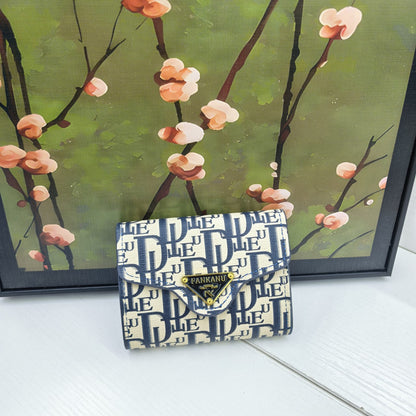 Fan Kano Live D-Shaped Short 70% off Women's Printed Letter Blue Coin Purse Short Wallet Zipper