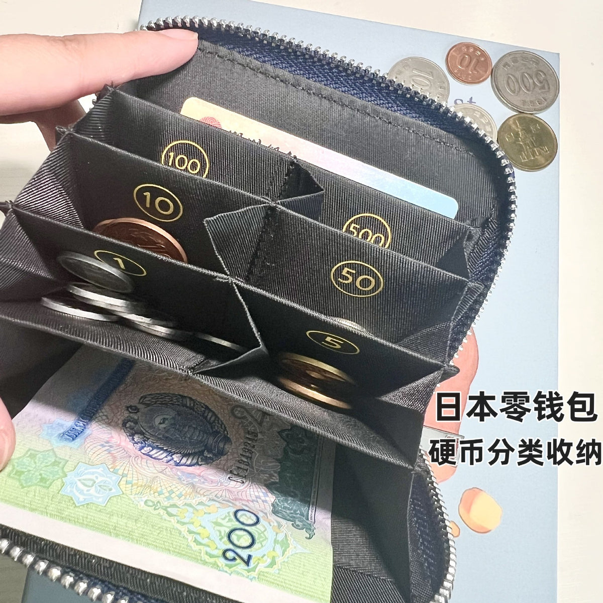 New Japanese Coin Purse for Storing Yen Coins with Rfid Anti-Theft Compartments, Card and Coin Holde