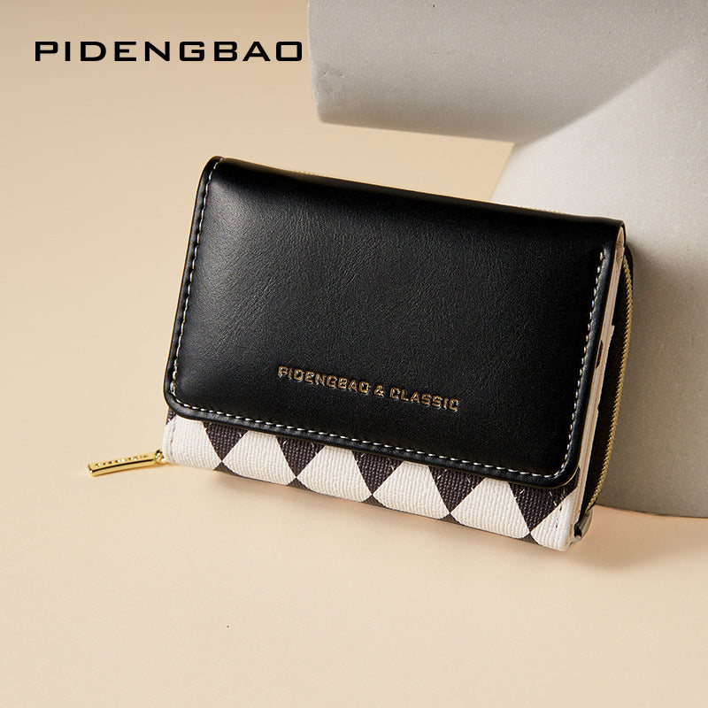 (Cross-border trading), short wallet with diamond pattern, fashionable brand small card holder, shou
