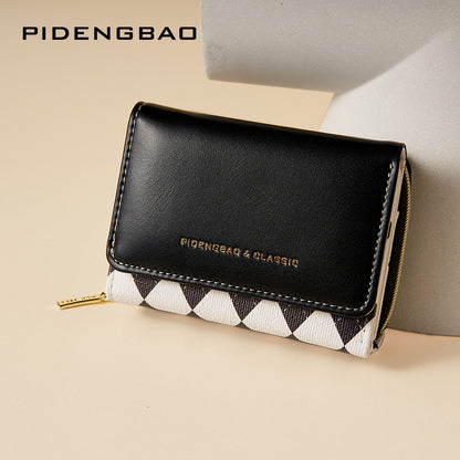 (Cross-border trading), short wallet with diamond pattern, fashionable brand small card holder, shou