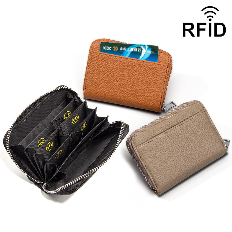 (Cross-border trading), women's short anti-magnetic wallet, men's coins, card holder, genuine leathe