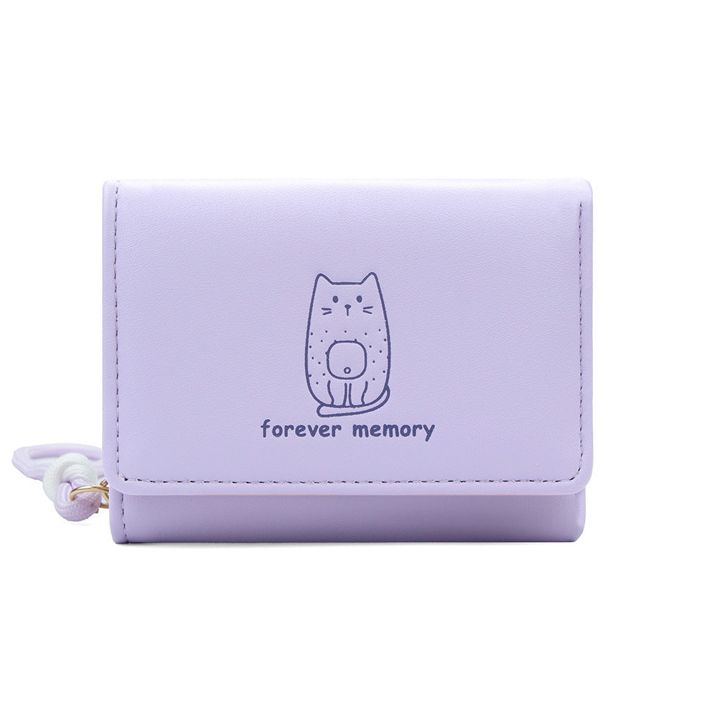 Brand Japanese cute short wallet, capacious card holder with zipper, strap, small clutch bag