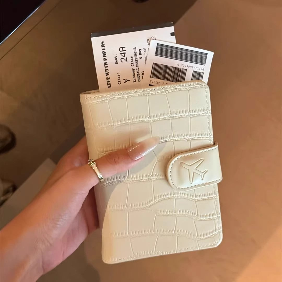Korean-Style Ins Simple Multifunctional Passport Holder Leather Travel Document Card Holder with Mul
