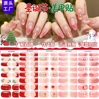 Zhengxiang Cross-Border Christmas Gel Nail Stickers French Christmas Snowflake Light-Cured Semi-Cure