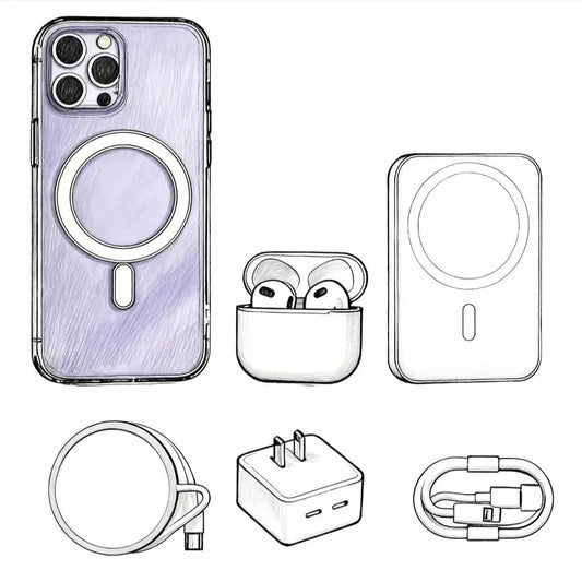 Set, wireless charger, headphones, gift box charging, 17, 17promax - Front View